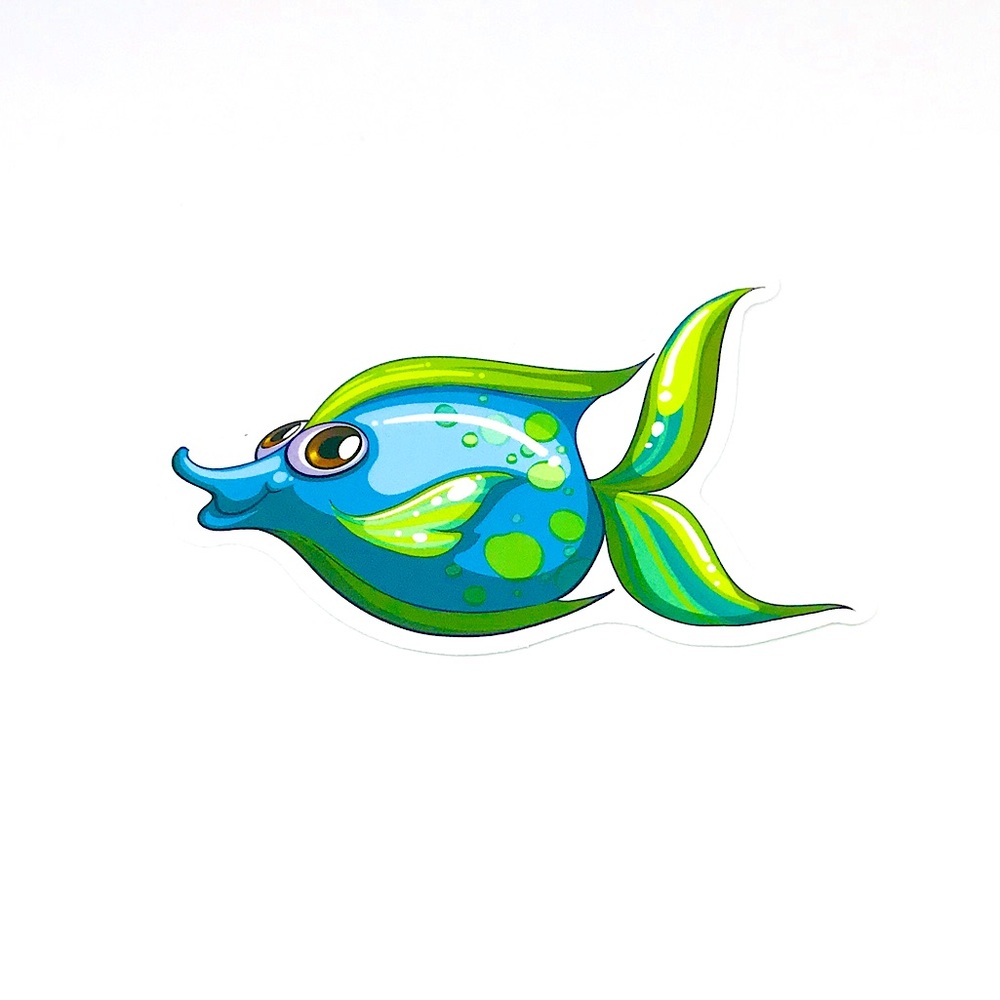 Green Blue Tropical Ocean Water Fish Cartoon Style Single Decor Sticker